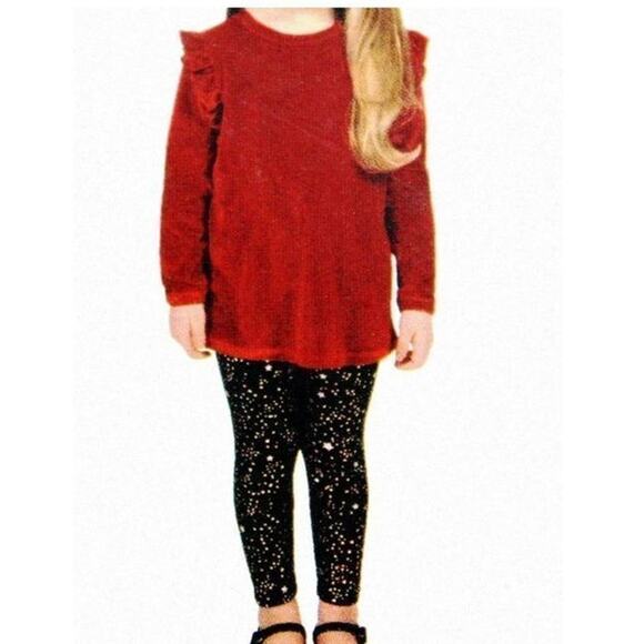 BCBGirl Red Velvet Top and Black Silver Legging Matching set Size 4T New - Picture 12 of 12